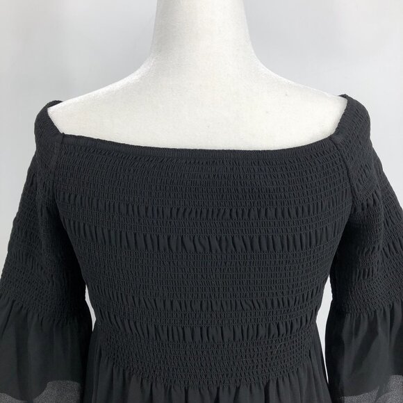Aritzia Babaton Black Grantland Smocked Bell Sleeve Off The Shoulder Blouse S - Picture 9 of 16
